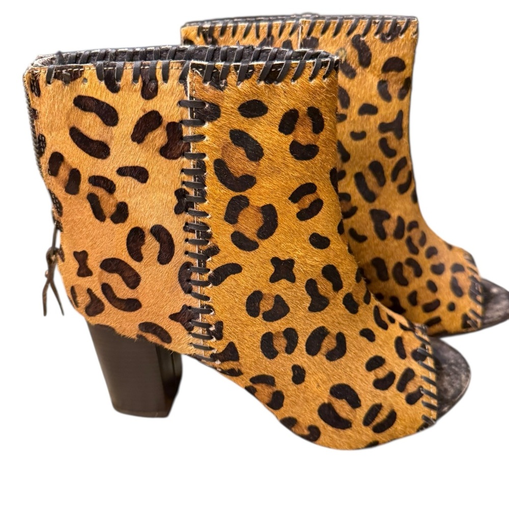 Roper Women’s Size 8 Leopard Print Calfhair Open Toe Ankle Boots
